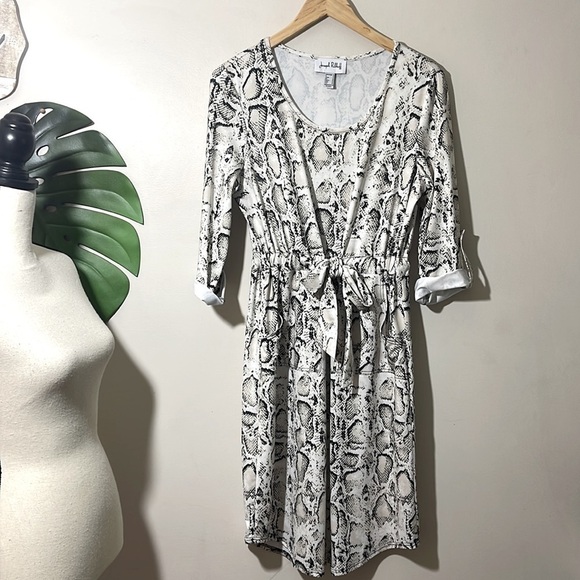 Joseph Ribkoff Python Snake Print Dress in Ivory/Beige/Black size 10 - Picture 7 of 16